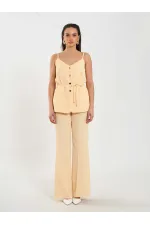 Gilet à col en V et ceinture à nouer à la taille 120743