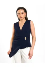 071892 Chemisier asymétrique à col en V et boucle