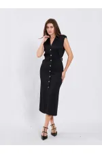 111636 Omzu Apoletli Örme Elbise