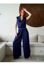 031649 Wide Pleated Satin Trousers