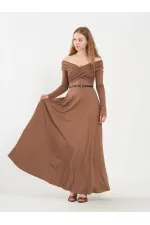 111690 Düşük Omuzlu Drapeli Elbise