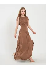 111691 Beli Korsajlı Uzun Elbise