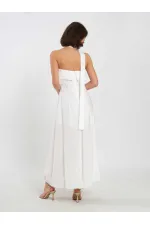 111706 Straplez Yırtmaçlı Elbise