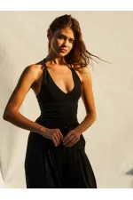 060333 Sırtı Çapraz Askılı Örme Bodysuit