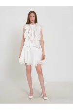 080774 Sleeveless Shirt with Ruffle Detail at Front