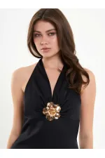 111644 Önü Tokalı Mini Elbise