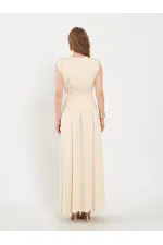 111691 Beli Korsajlı Uzun Elbise