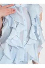 080774 Sleeveless Shirt with Ruffle Detail at Front