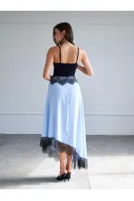 041198 Dantel Detaylı Asimetrik Midi Etek