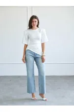 050748 Vatkalı Büzgülü T-shirt