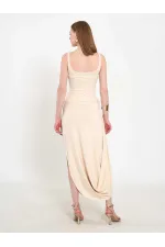 041197 Elastic Waist Asymmetrical Midi Skirt