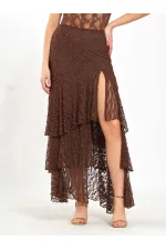 041177 Katlı Yırtmaçlı Dantel Etek