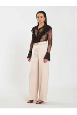 031656 Satin Belted Straight Leg Trousers