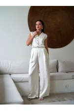 031649 Wide Pleated Satin Trousers