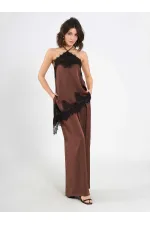 031649 Wide Pleated Satin Trousers