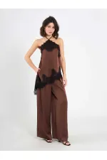 031649 Wide Pleated Satin Trousers