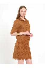 041195 Dantel Görünümlü Mini Etek