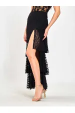 041177 Katlı Yırtmaçlı Dantel Etek