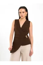 071892 Tokalı V Yaka Asimetrik Bluz