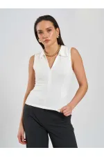 071894 Önü Fermuarlı Örme Kolsuz Body