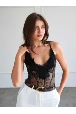 071914 Dantel Sırtı Çapraz Askılı Bodysuit