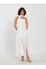 111706 Straplez Yırtmaçlı Elbise