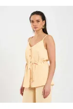 Gilet à col en V et ceinture à nouer à la taille 120743