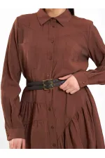 111703 Belted Ruffled Asymmetrical Dress