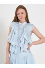 080774 Sleeveless Shirt with Ruffle Detail at Front