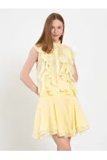 080774 Sleeveless Shirt with Ruffle Detail at Front