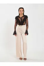 031656 Satin Belted Straight Leg Trousers