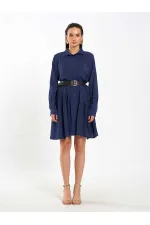 111703 Belted Ruffled Asymmetrical Dress
