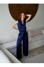 031649 Wide Pleated Satin Trousers