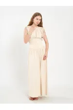 111691 Beli Korsajlı Uzun Elbise