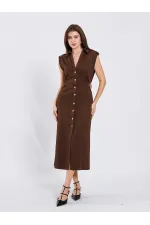 111636 Omzu Apoletli Örme Elbise