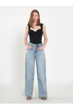 031668 Wide Leg Denim Trousers