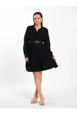 111703 Belted Ruffled Asymmetrical Dress