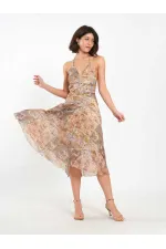 111708 Midi Length Backless Pleated Dress