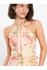 111704 Dik Yaka Desenli Mini Elbise