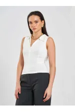 071894 Önü Fermuarlı Örme Kolsuz Body