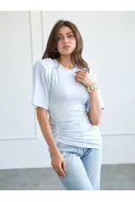 050748 Vatkalı Büzgülü T-shirt