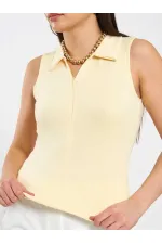 071894 Önü Fermuarlı Örme Kolsuz Body