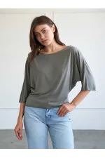 050747 Yarasa Kollu Kayık Yaka T-shirt