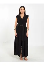 111702 Kolsuz Kendinden Kuşaklı Uzun Elbise