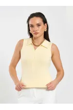 071894 Önü Fermuarlı Örme Kolsuz Body