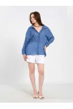 080824 Açık Yaka Oversize Pamuk Gömlek