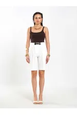 010871 Kemer Detaylı Bermuda Şort