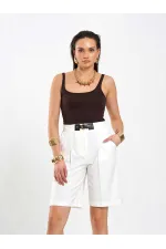 010871 Kemer Detaylı Bermuda Şort