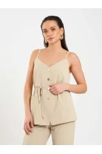 Gilet à col en V et ceinture à nouer à la taille 120743