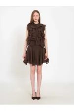 080774 Sleeveless Shirt with Ruffle Detail at Front